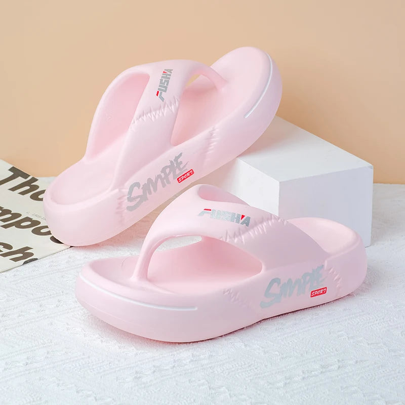 Soft sole platform flip flops for women and men, summer beach slippers with thick soles and non-slip design, ideal for casual wear.