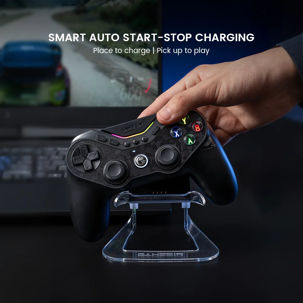Showlu Smart General GameSir RGB controller charging dock stand with LED lighting for gaming controllers.