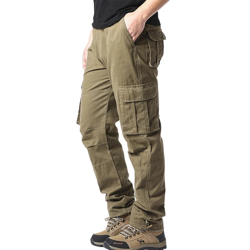 Men's cotton cargo pants from SHOWLU FASHION STORE, loose fit tactical jogging overalls with multiple pockets and comfortable design.