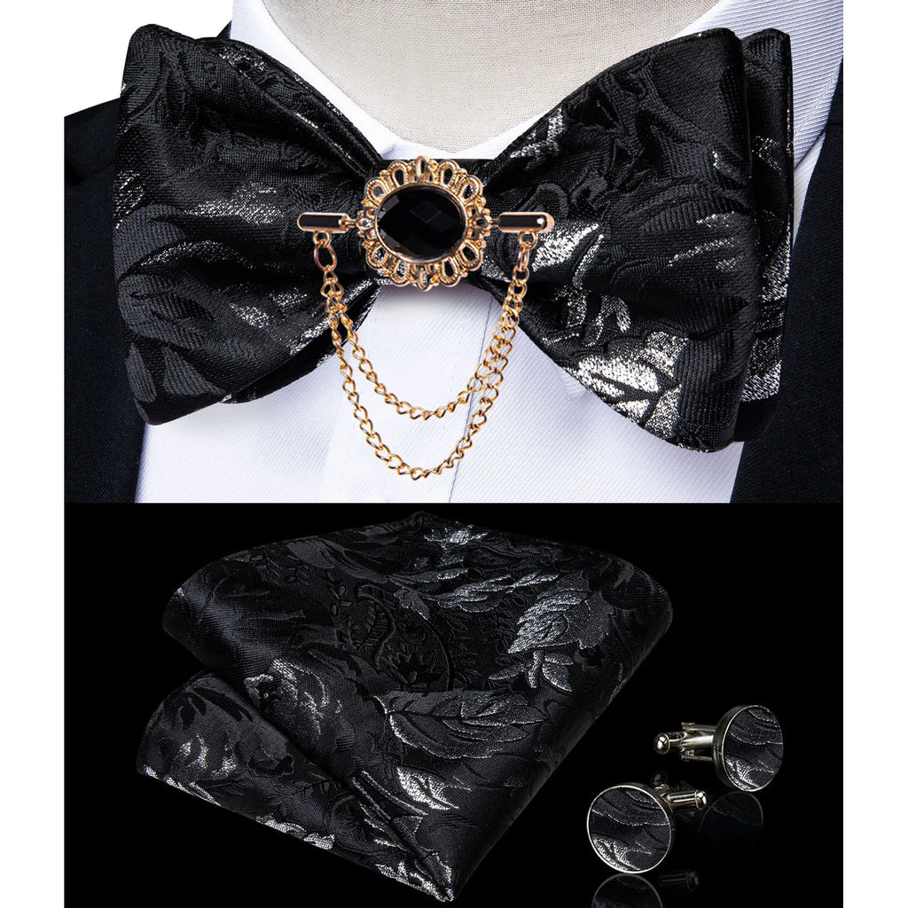 Men's pink solid bow tie set with pocket square and cufflinks, stylish accessory for wedding attire by Showlu Fashion Store.