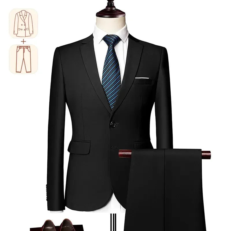 Men's formal business casual suit by Showlu Fashion, solid color tuxedo set for weddings, prom, and parties.
