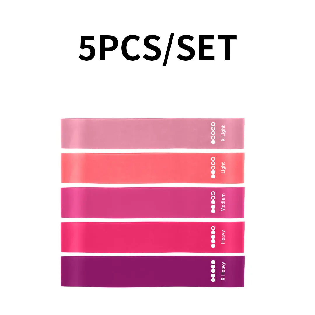 Set of Showlu Fashion Store fitness elastic resistance bands for home training, yoga, Pilates, Crossfit, and gym workouts.