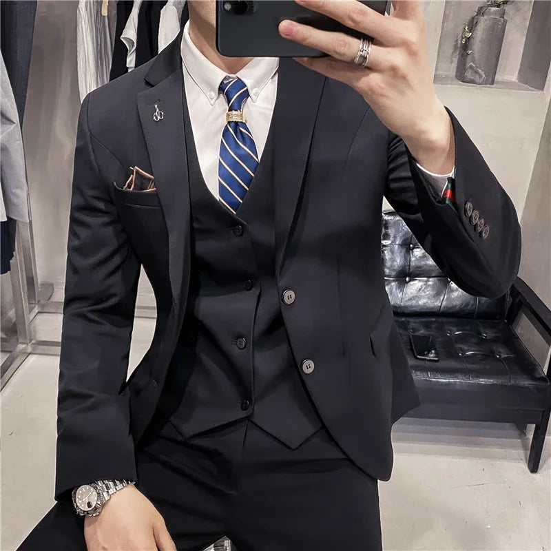 S-7XL (Jacket+Vest+Pants) Fashion Boutique Lattice Formal Business Mens Suit 3Pcs Set Groom Wedding Dress Plaid Suit Show Stage SHOWLU FASHION STORE