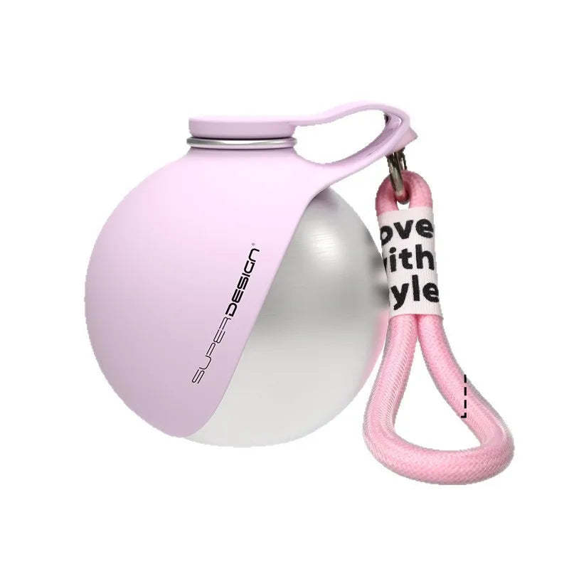 Showlu 280ml stainless steel pet water bottle with portable silicone bowl, ideal for travel and outdoor use for dogs and cats.