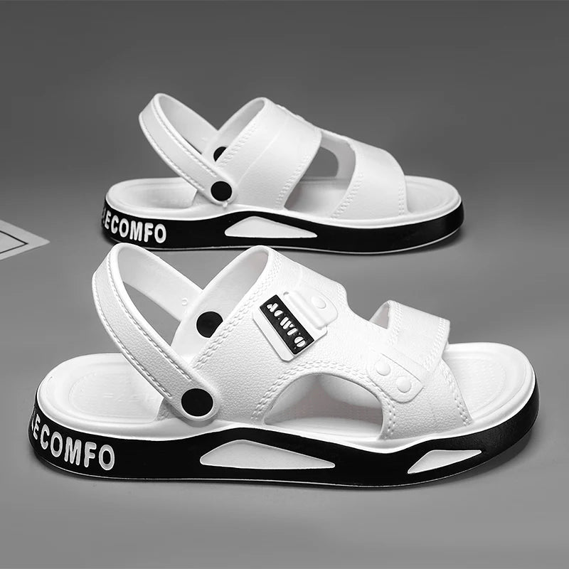 Men's summer EVA slippers with open-toe design, thick soles, non-slip outdoor beach sandals, lightweight and comfortable.