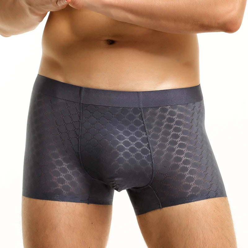 Men's Ice Silk Boxer Briefs by Showlu Fashion, lightweight breathable seamless underwear for summer comfort.