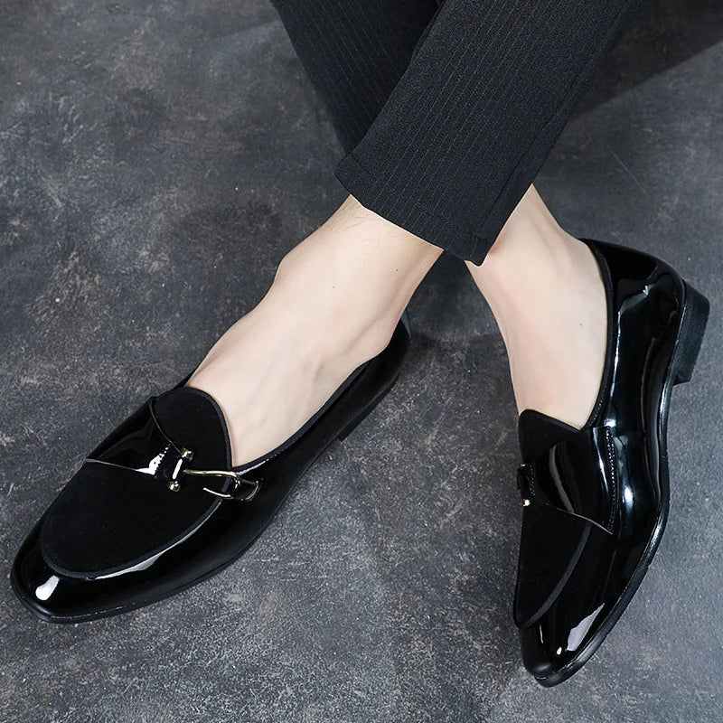 Movechain men's casual leather loafers by SHOWLU FASHION STORE, slip-on driving shoes with buckle detail and comfortable design.