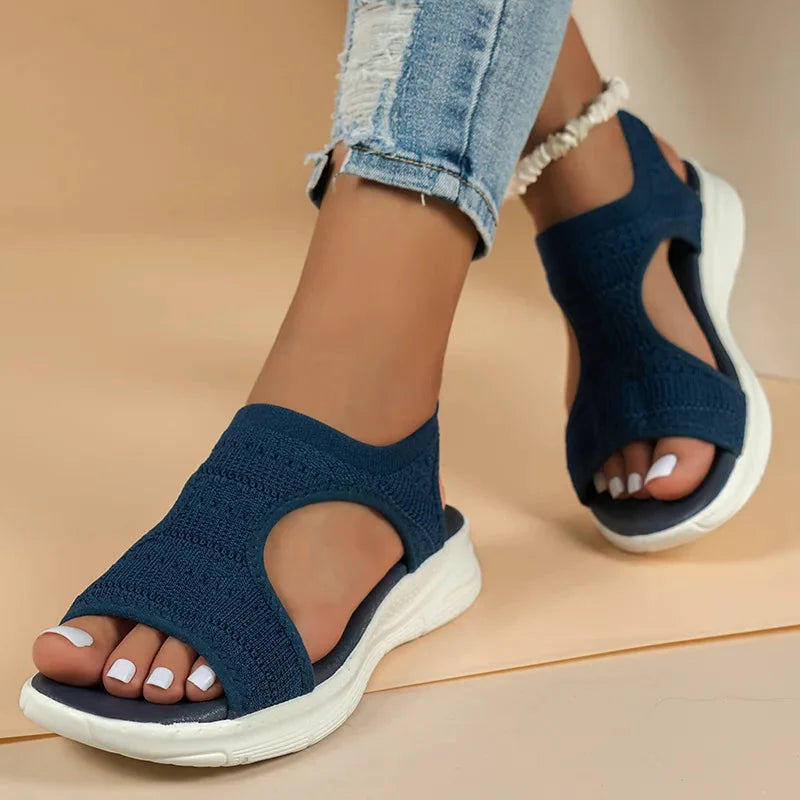 SHOWLU Women's mesh platform sandals with open toe design, casual summer shoes featuring a stylish, breathable mesh upper and sturdy sole.