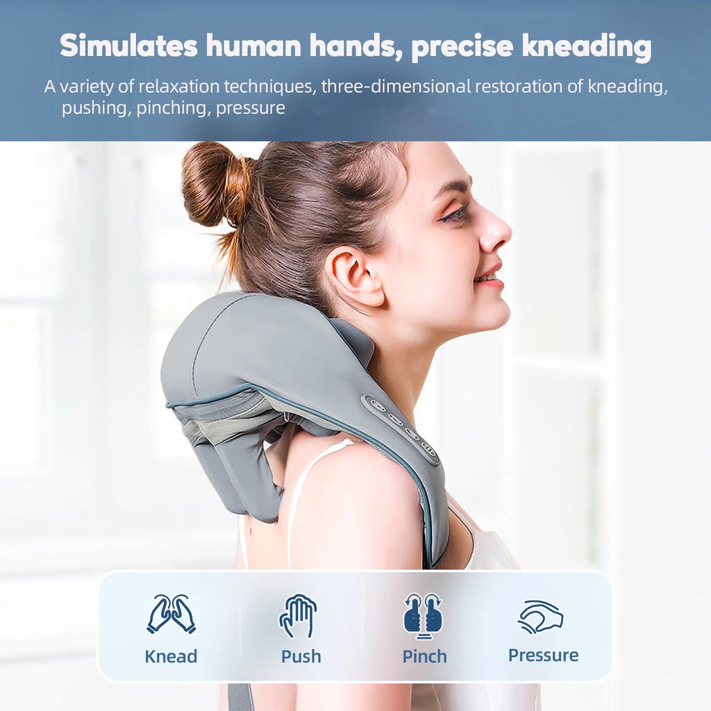 Showlu Smart General electric deep tissue neck and shoulder massage shawl with adjustable settings and plush fabric for relaxation.