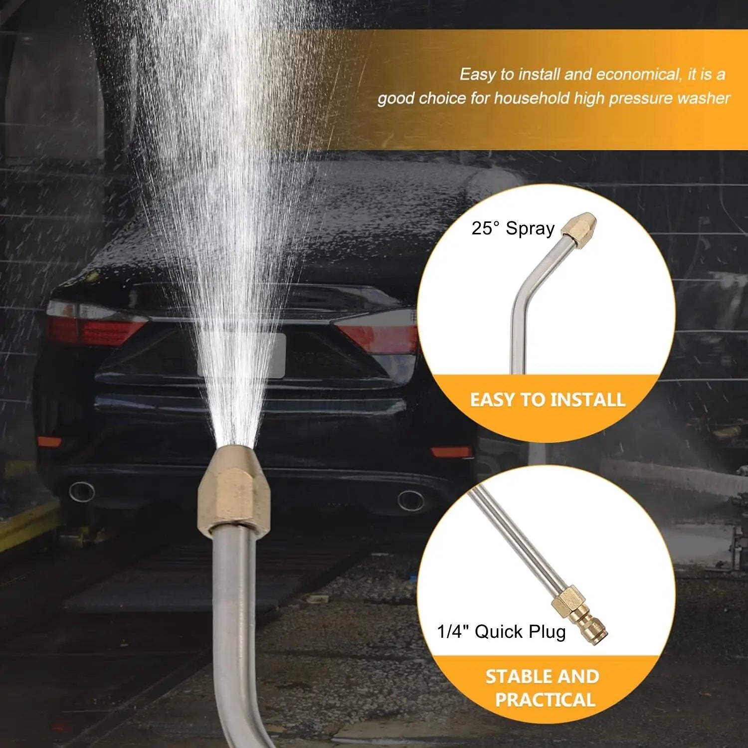 High pressure wash gun extension spray wand for pressure washers, showing a durable metal wand with a nozzle attachment.