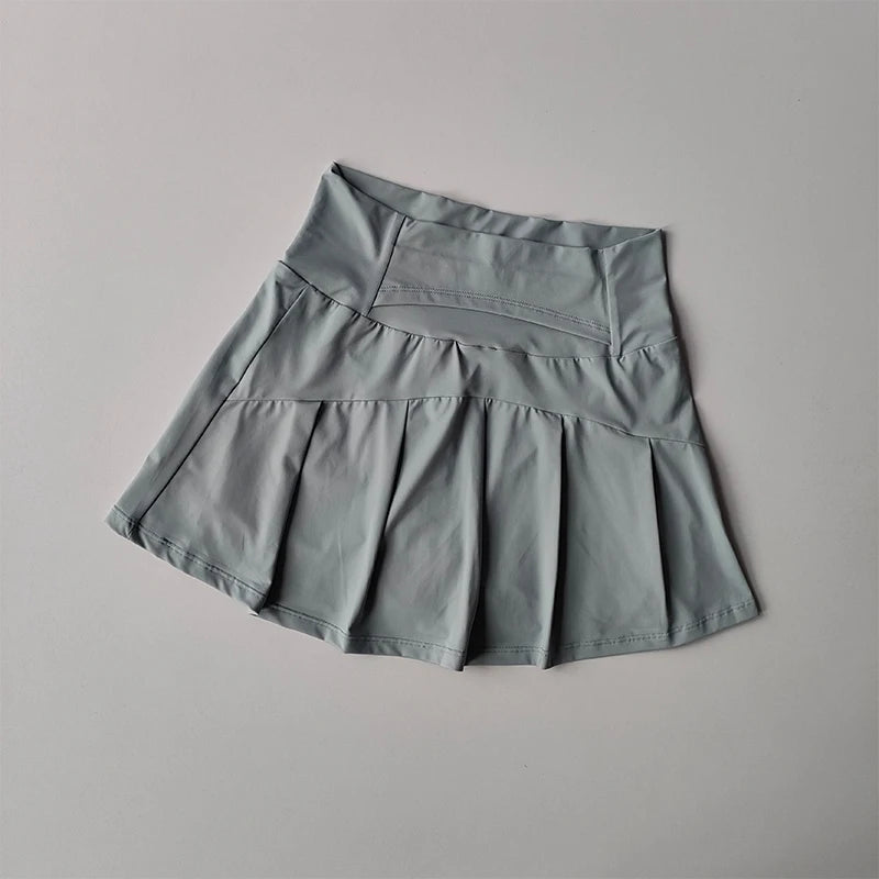 High waist summer sports skirt for women, lined shorts, quick-dry fabric, ideal for running, tennis, golf, and yoga activities.