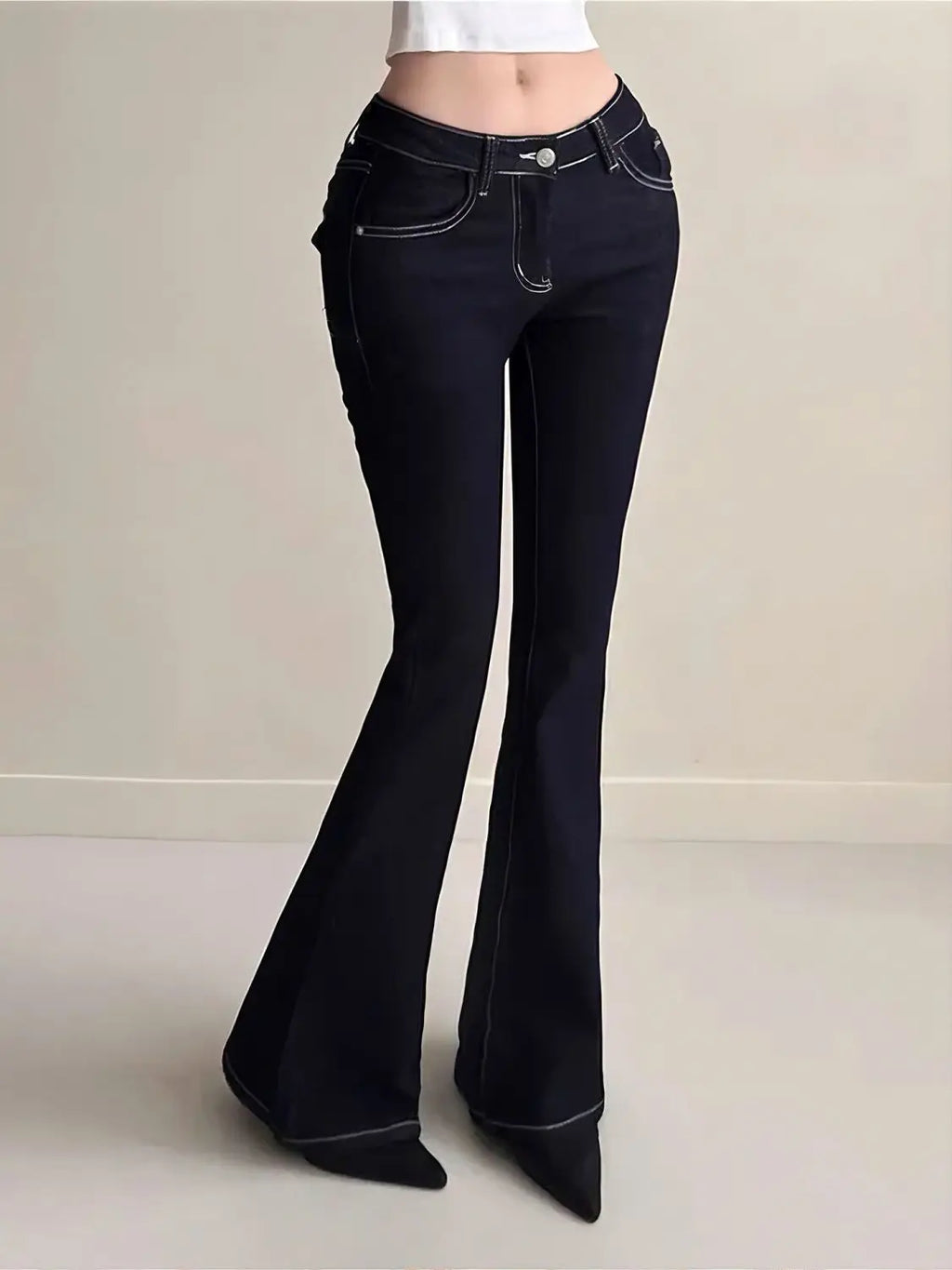 Women’s vintage blue flare jeans with embroidery, high waist, cargo style, Y2K streetwear denim trousers, bell bottom Harajuku fashion