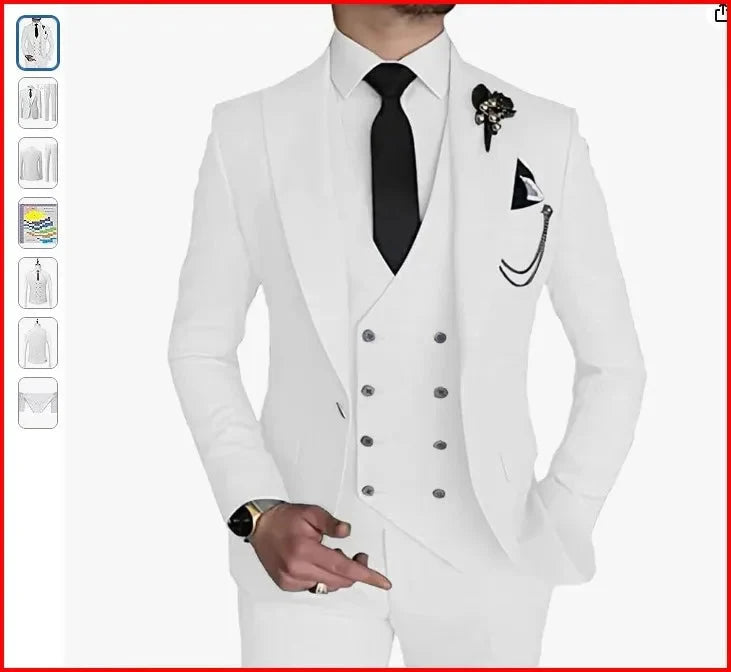 Men's skinny fit wedding suit by SHOWLU FASHION STORE, featuring blazer, vest, and pants in a stylish 3-piece set.