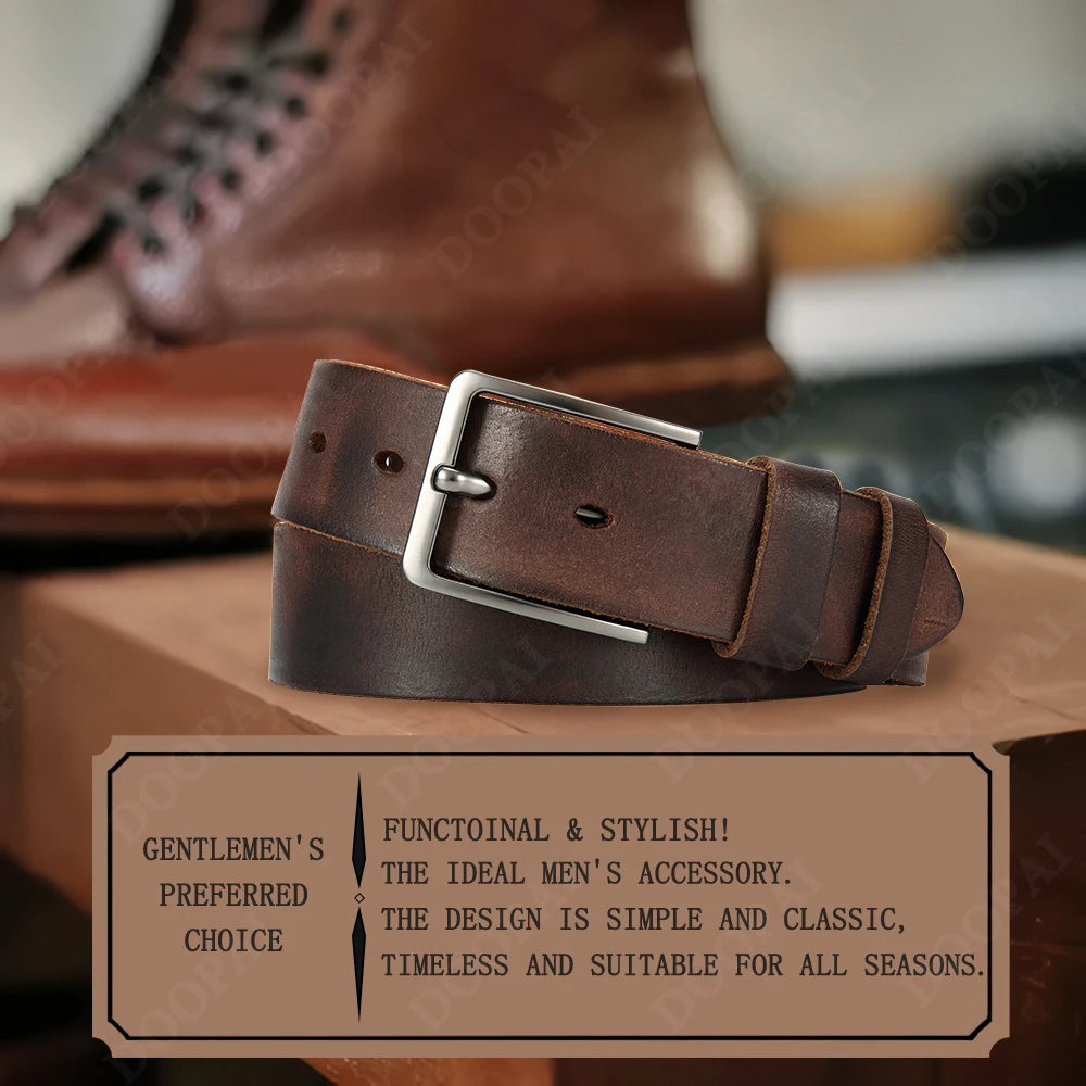 Men's cowhide leather belt with casual metal buckle from Doopai, featuring a sleek top layer design and durable construction.