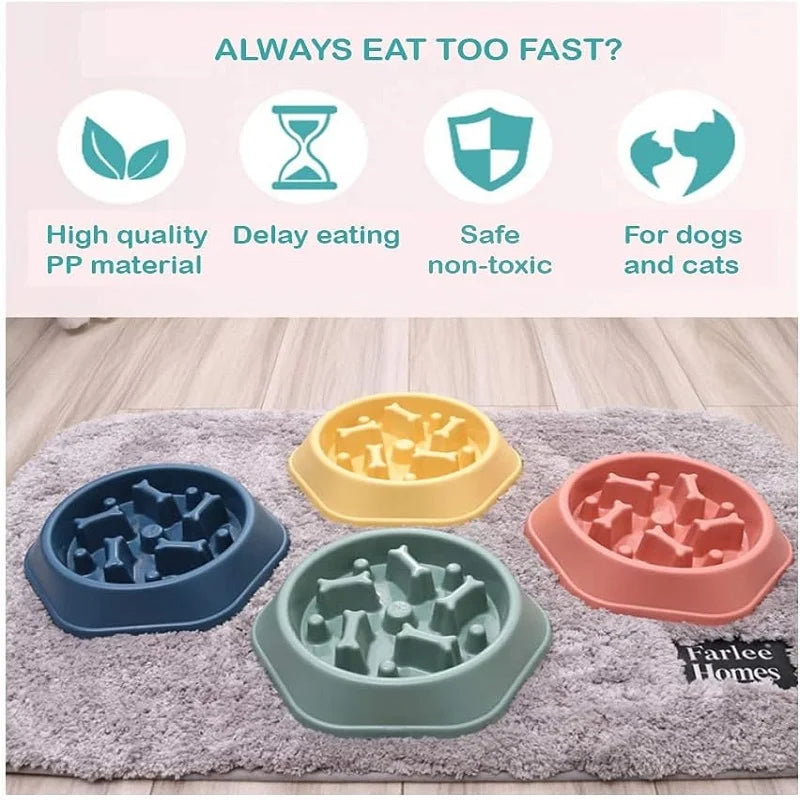 Showlu Fashion Store slow feeder dog bowl with non-slip base, puzzle design for slow eating, suitable for cats and dogs of various sizes.