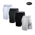 Men's long leg boxer shorts by SRBONITOS, 4-pack cotton trunks in plus size, shown in navy and gray colors.
