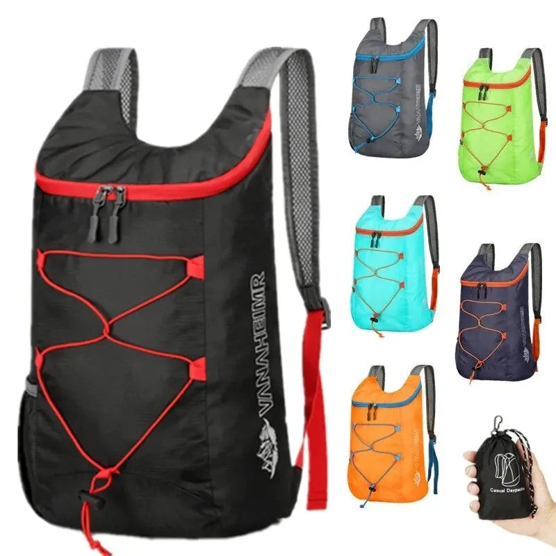 Lightweight waterproof nylon outdoor folding backpack by Showlu Fashion Store, ideal for camping, hiking, and travel activities.