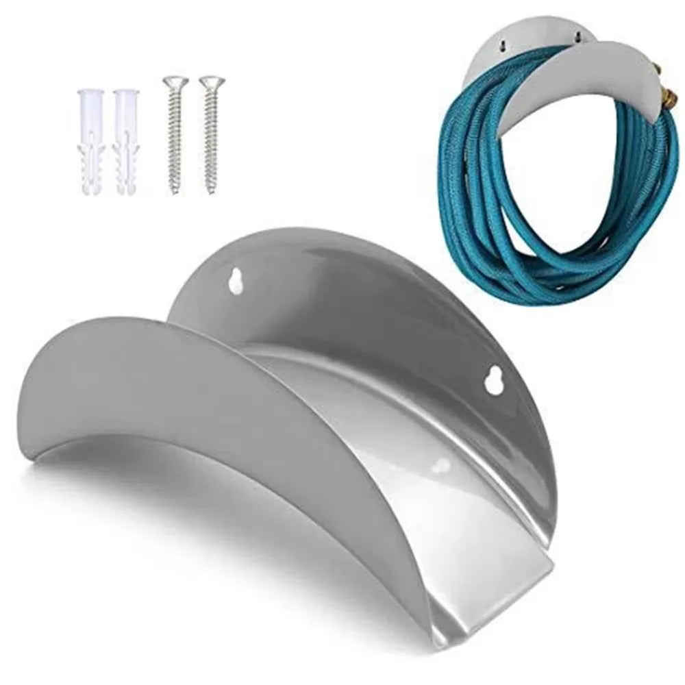 Wall-mounted hose holder from Showlu Fashion Store, black metal design for organizing garden hoses efficiently