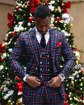 Customized French style plaid men's slim fit tuxedo blazer with peak lapel, ideal for business or formal occasions.