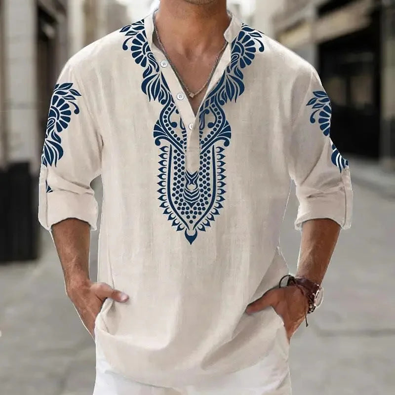 Showlu men's silk bamboo fiber casual shirt with retro style, featuring a relaxed business top design.