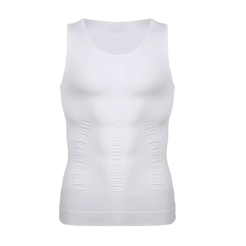 Men's compression sleeveless vest by Showlu Fashion, slimming body shaper shirt with tummy control for gym and workout.