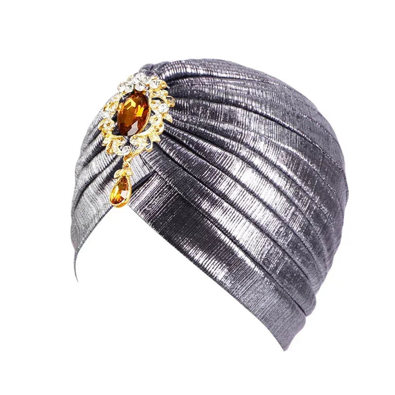 Indian Women Chemo Cap Muslim Diamonds Hijab Pleated Turban Wrap Headscarf Beanies Hair Loss Bonnet Hat Femme Turbante Mujer New SHOWLU FASHION STORE