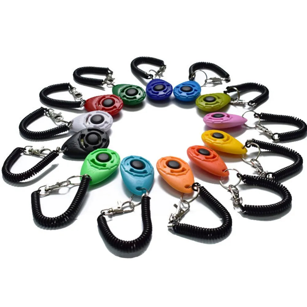 Showlu Smart General pet training clicker in black with a metal keyring for positive reinforcement training and behavior shaping.