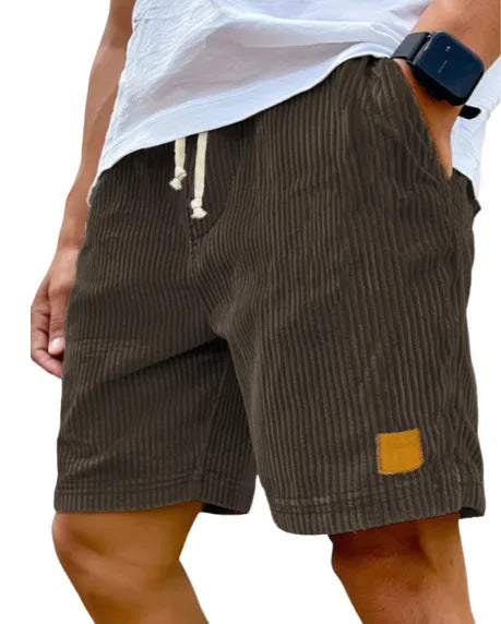 Men's retro corduroy casual shorts from Showlu Fashion, solid color, stylish Harajuku-inspired short pants for men.