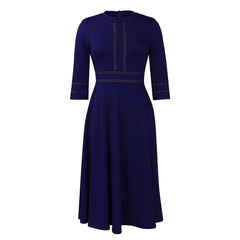 Spring Summer New Fashion Stand Up Collar Women Party Showdown Dress Simple Solid Color Lady Seven Sleeve Dresses