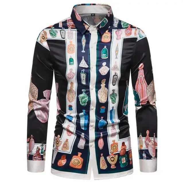 Showlu Men's retro plaid long sleeve shirt with casual floral pattern, perfect for stylish everyday wear.