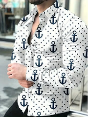 Men's Geometric Pattern Printed Shirt -3D Digital Printing Business Casual Long Sleeve,