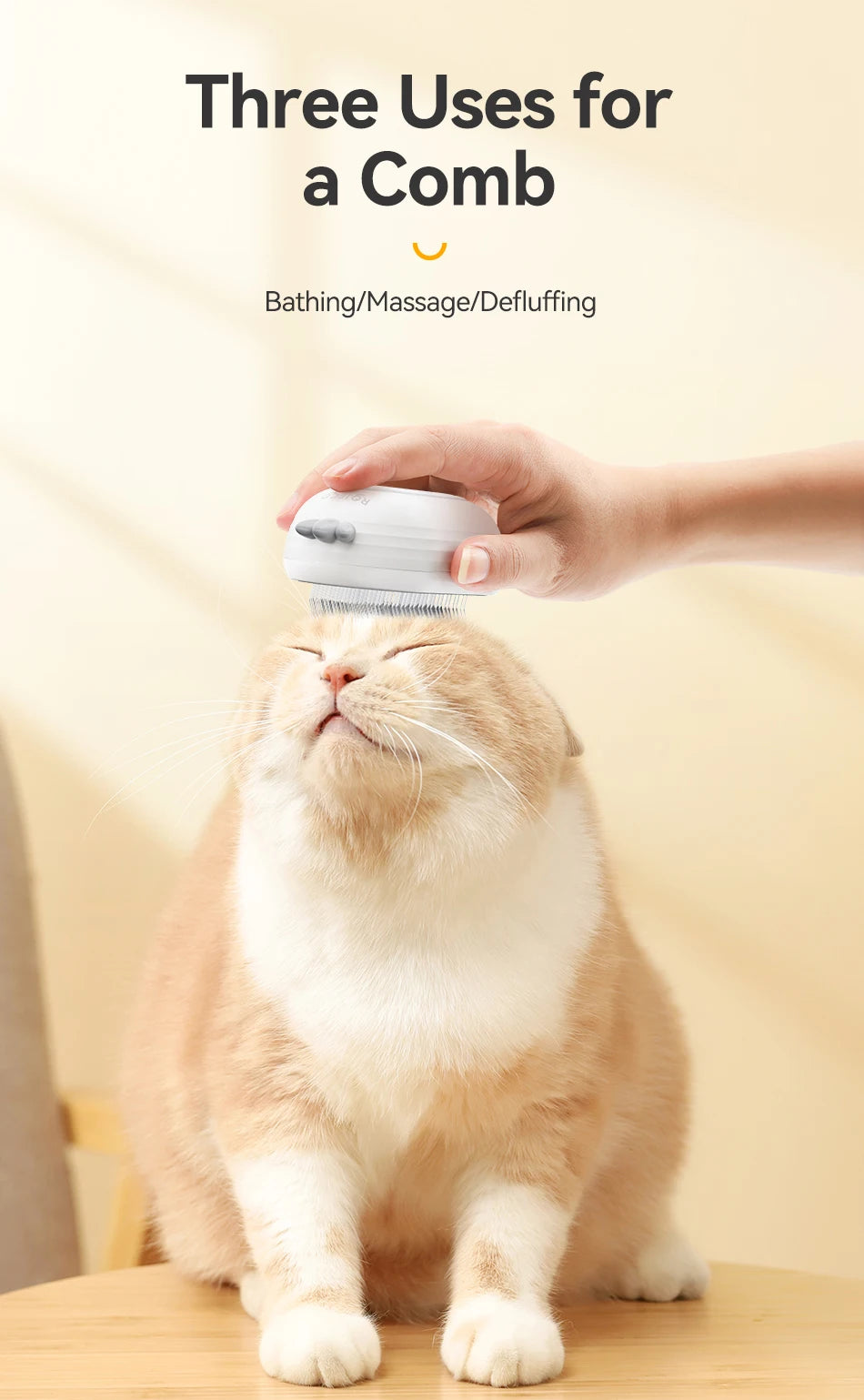 Showlu Smart General plastic cat grooming brush with fine teeth for detangling and grooming feline coats.