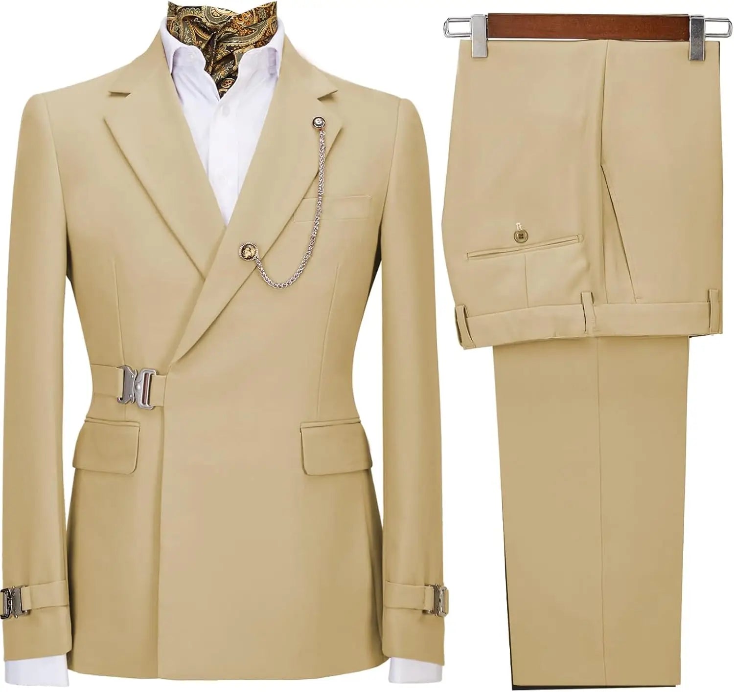 Men's slim fit 2-piece suit with metal clasp, stylish business casual tuxedo, Showlu Fashion Store