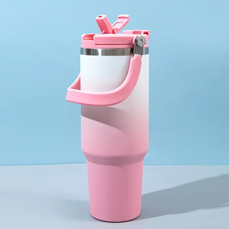 Large Capacity 304 Stainless Steel Vacuum Tumbler with Straw Handle Insulated Outdoor Car Cup for Travel Commuter