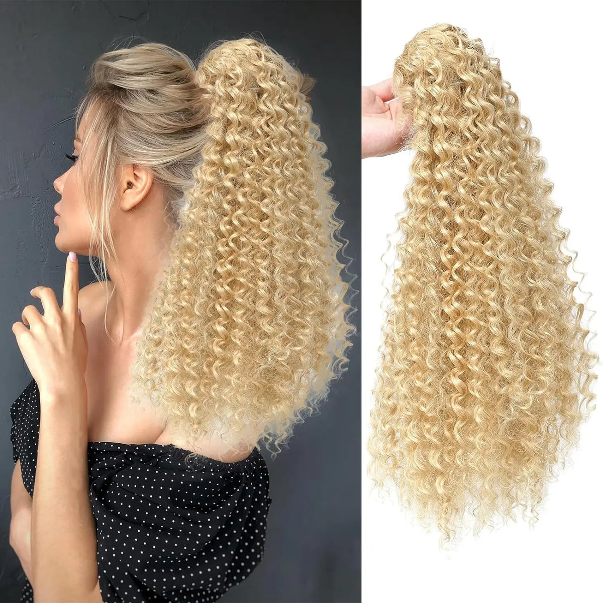 Long Afro Curly Drawstring Ponytail Synthetic Puffy Kinky Curly Fake Tail Extension Fluffy Curly False Hair Ponytail for Women