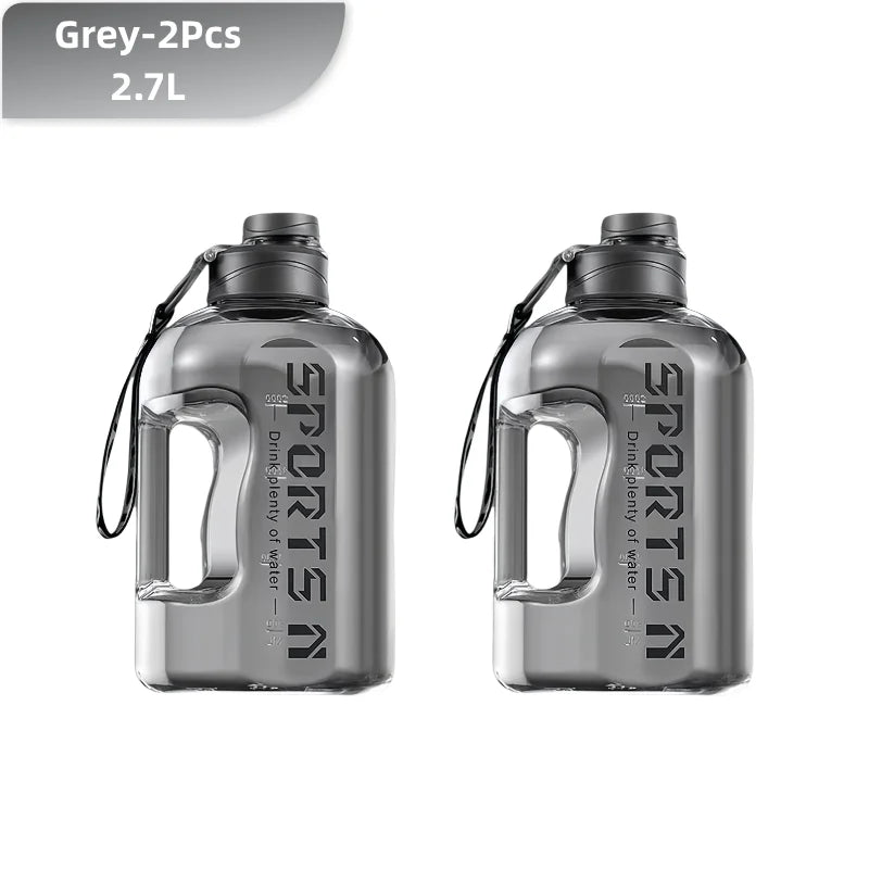 1.7/2.7L Large Capacity Sports Water Bottle Plastic Drinking Bottles with Time Scale Outdoor Camping Hiking Gym Men Water Kettle