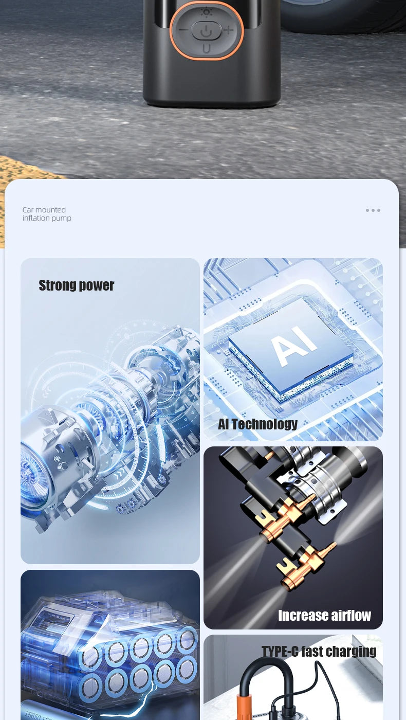 Showlu Smart General portable digital air compressor tire inflator with wireless 12V design and digital display in the image.