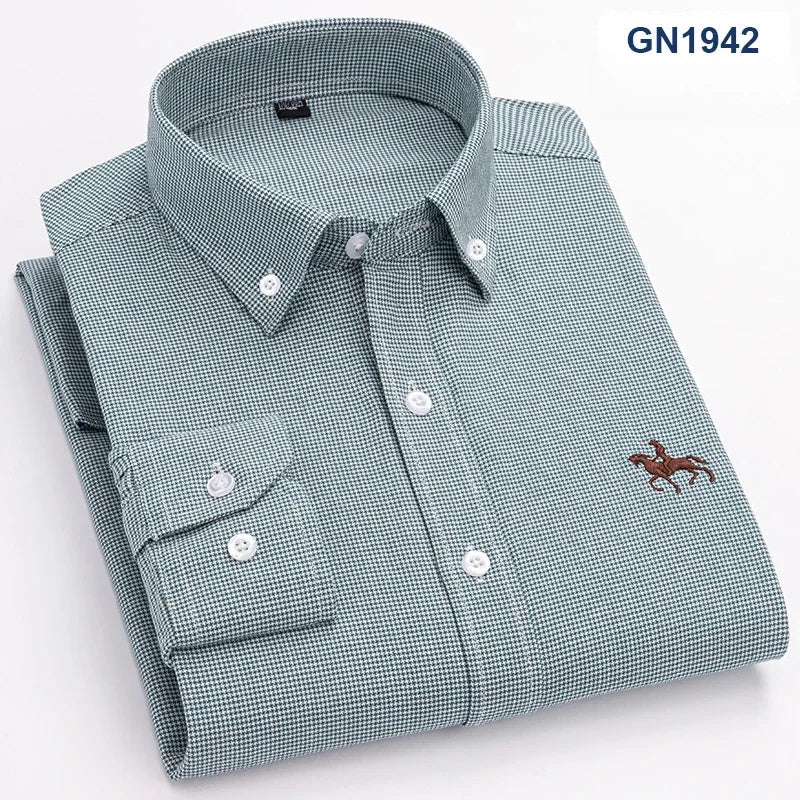Men's slim fit casual long-sleeve shirt in white cotton, 6XL size, from Qi Xiu Cai by SHOWLU FASHION STORE, displayed on a hanger.