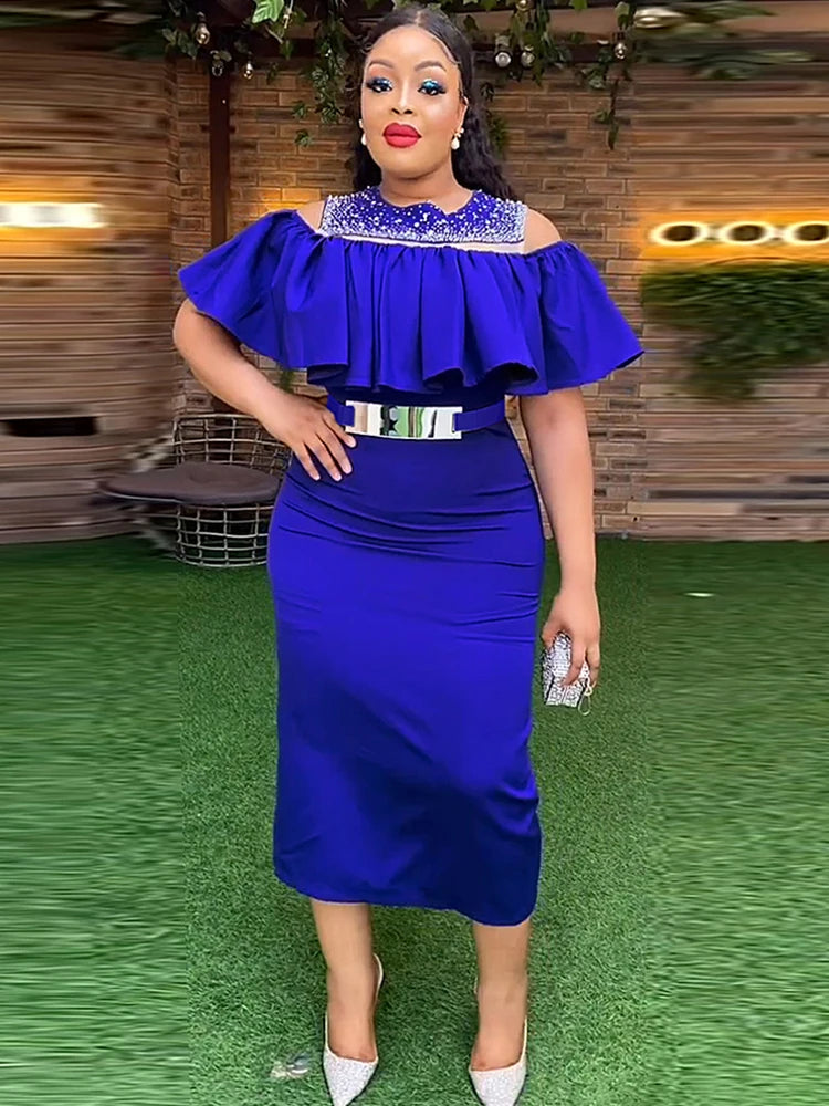 Elegant 2025 spring evening dress for women featuring ruffle short sleeves, bodycon fit, perfect for weddings, parties, and birthdays.