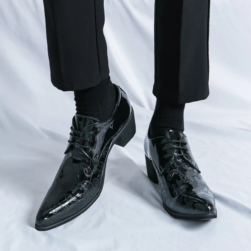 Blue and black pointed lace-up formal shoes for men, stylish dress loafers suitable for wedding, prom, and homecoming events.