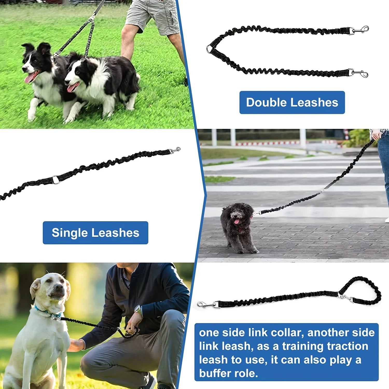 Reflective Showlu Double Dog Leash made of shock-absorbing nylon, ideal for walking two dogs safely and comfortably.