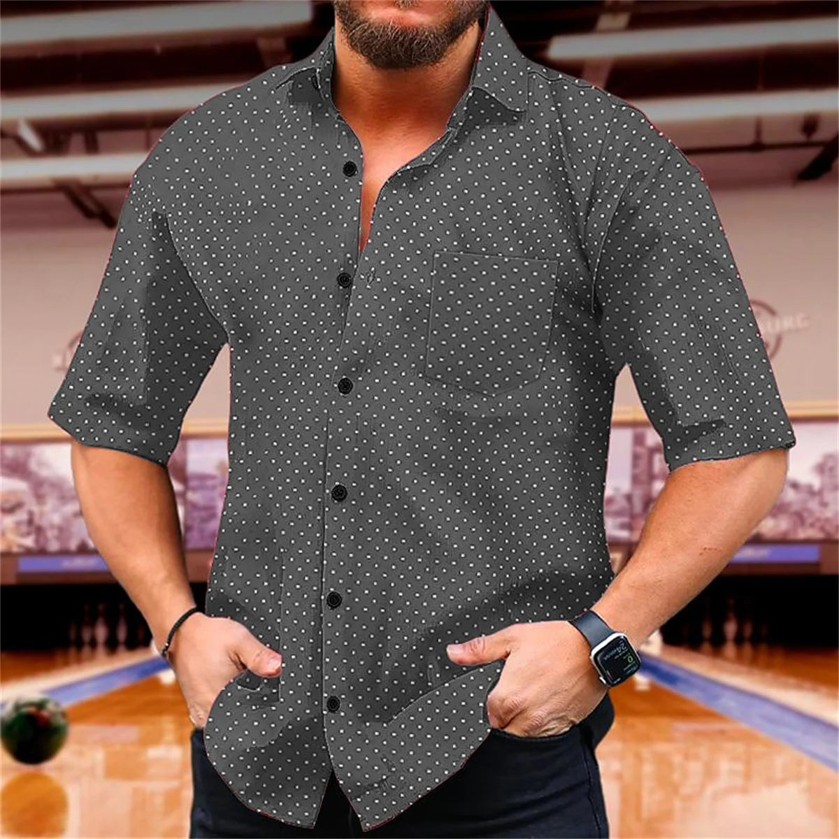Polka Dot Summer Printed Shirt Men's Short Sleeve Comfortable Collar Button Shirt Hawaii Party Casual Men's Top