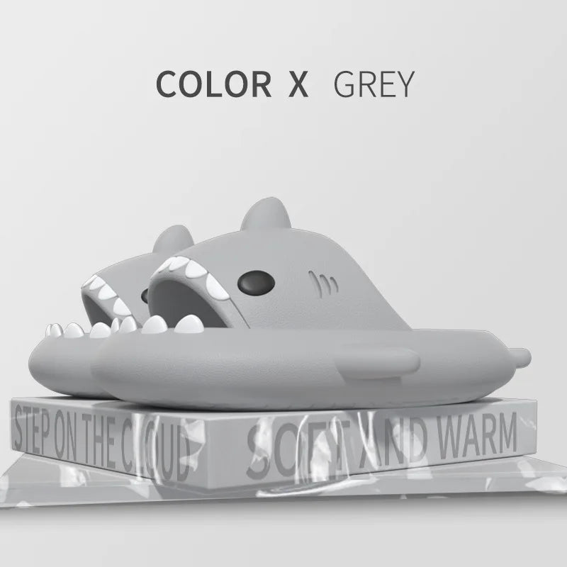 HKAZ Shark Slides by SHOWLU FASHION STORE, non-slip EVA slippers for men, women, and kids, featuring shark design and comfortable slip-on style.