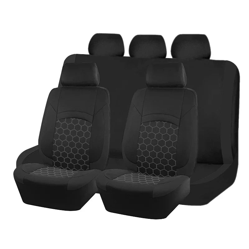 Universal football pattern car seat covers in polyester, four-piece set from AUTO PLUS designed for car interior protection.