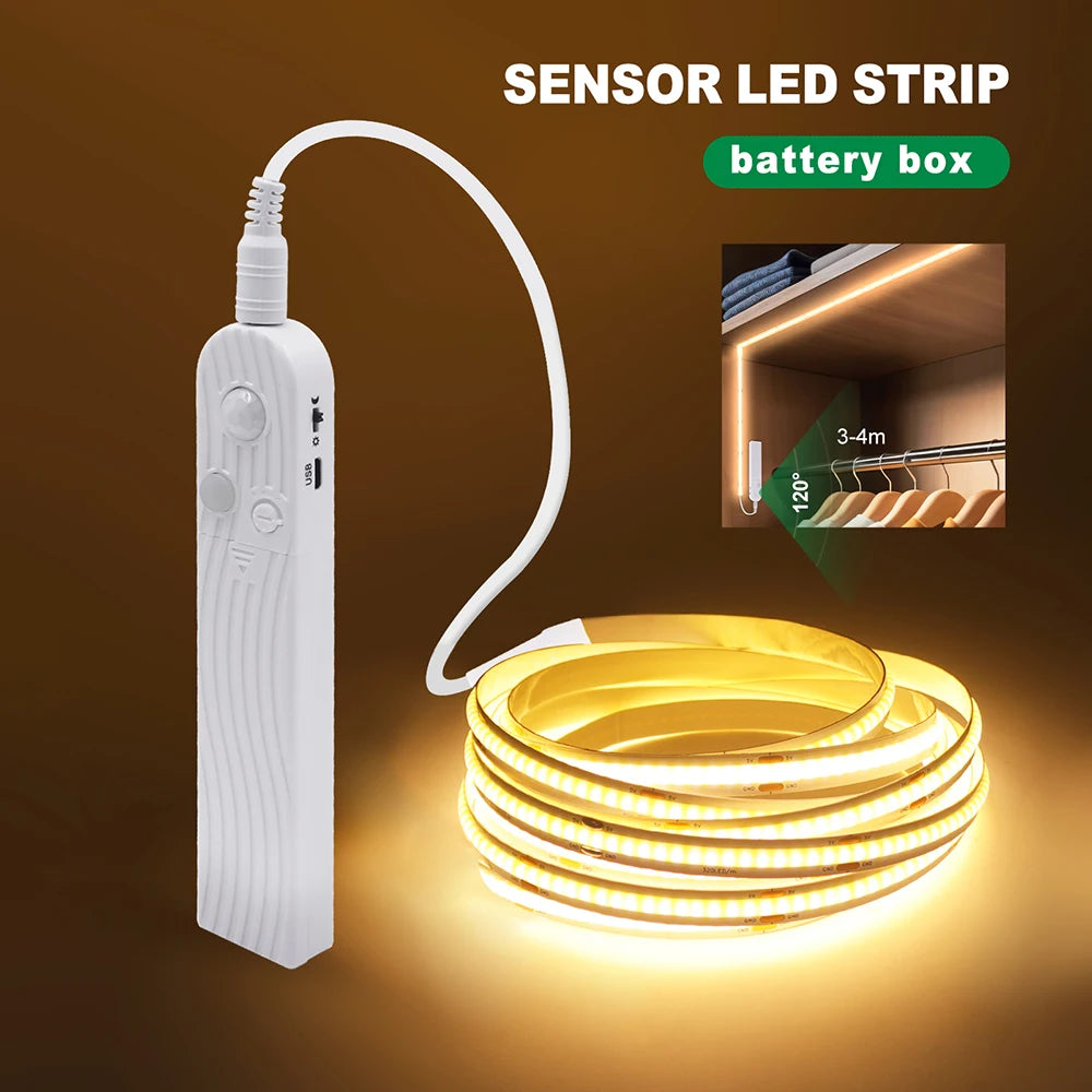 Showlu Smart Motion Sensor LED strip light with 5V USB, featuring a sleek design and motion-activated lighting for versatile use.