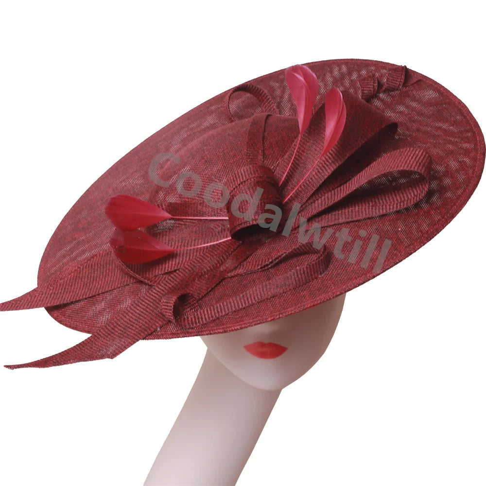 Pink Derby Big Fascinator Hat headband for women, elegant wedding and race headpiece with large floral design and chic millinery style.