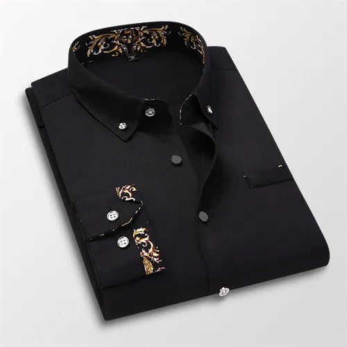 White men's casual long-sleeve cotton dress shirt, fashionable and soft, ideal for business or social occasions.