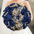 Navy silk rose wedding bouquet with artificial flowers, 20cm size, featuring realistic silk roses for elegant wedding decor