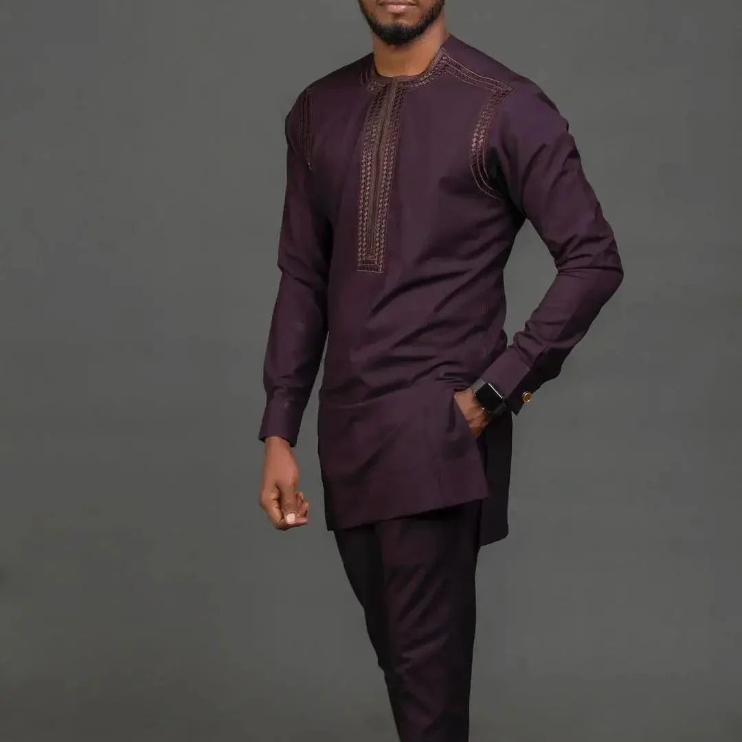 Men's striped two-piece suit from SHOWLU FASHION, formal cotton blend set featuring a jacket and matching trousers.