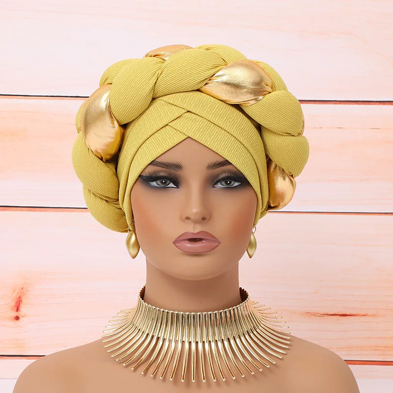 Big Braid Women's Turban Cap Elastic African Head Wraps Bonnet Lady Party Headpiece